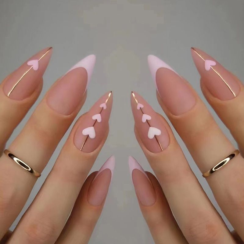 24Pcs/set Medium Length French Fake Nails Blue Pink Halo Glossy False Nail Artificial Acrylic Press On Nails Art tips Removable