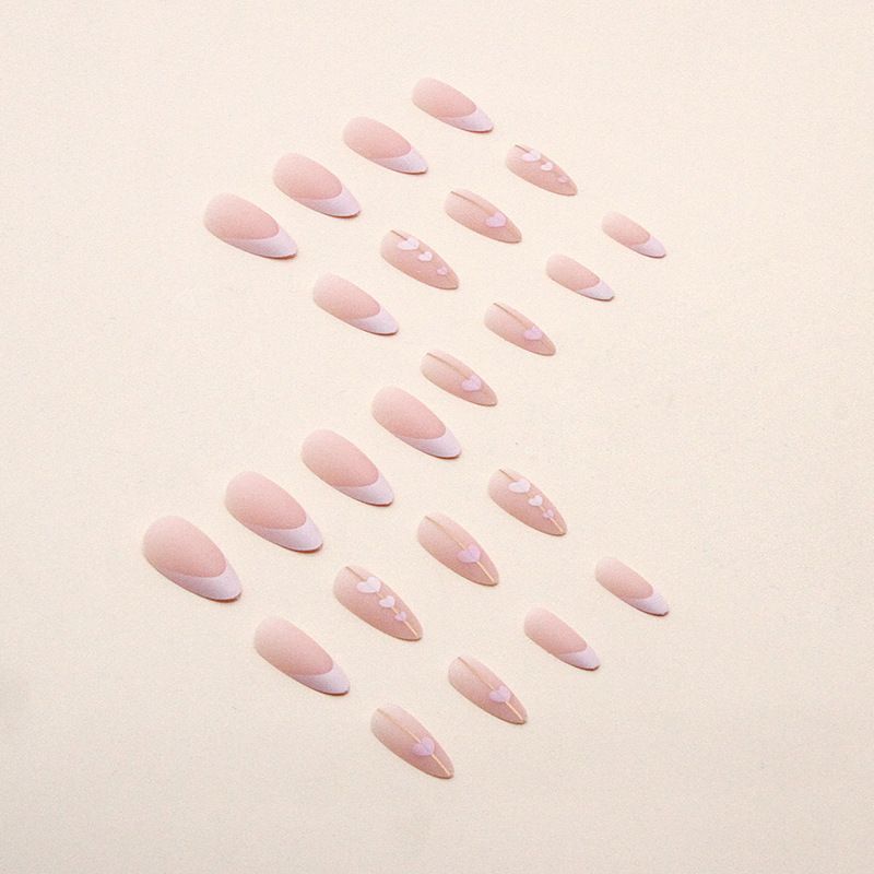 24Pcs/set Medium Length French Fake Nails Blue Pink Halo Glossy False Nail Artificial Acrylic Press On Nails Art tips Removable