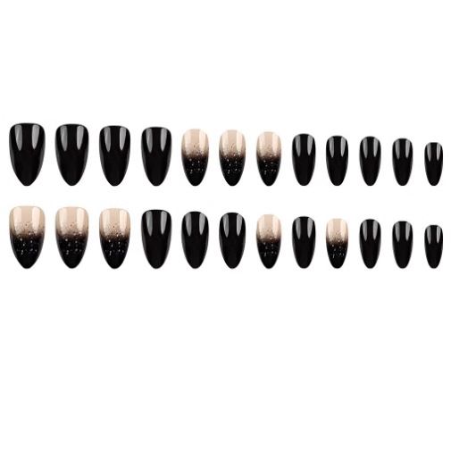 24Pcs/set Medium Length French Fake Nails Blue Pink Halo Glossy False Nail Artificial Acrylic Press On Nails Art tips Removable