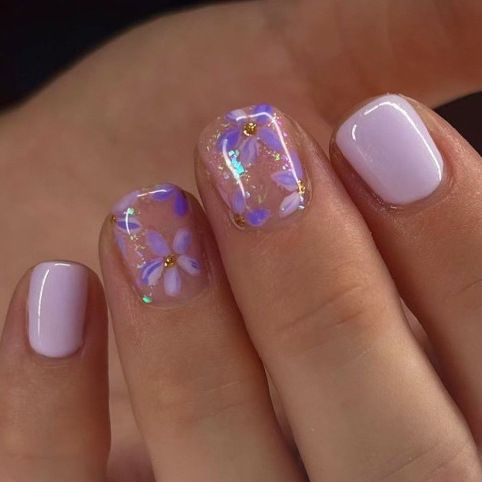 24Pcs/set Medium Length French Fake Nails Blue Pink Halo Glossy False Nail Artificial Acrylic Press On Nails Art tips Removable
