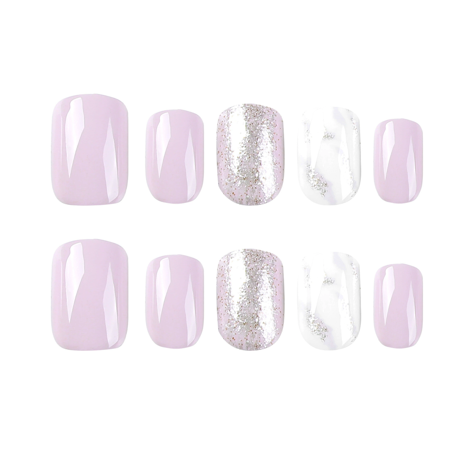 24Pcs/set Medium Length French Fake Nails Blue Pink Halo Glossy False Nail Artificial Acrylic Press On Nails Art tips Removable