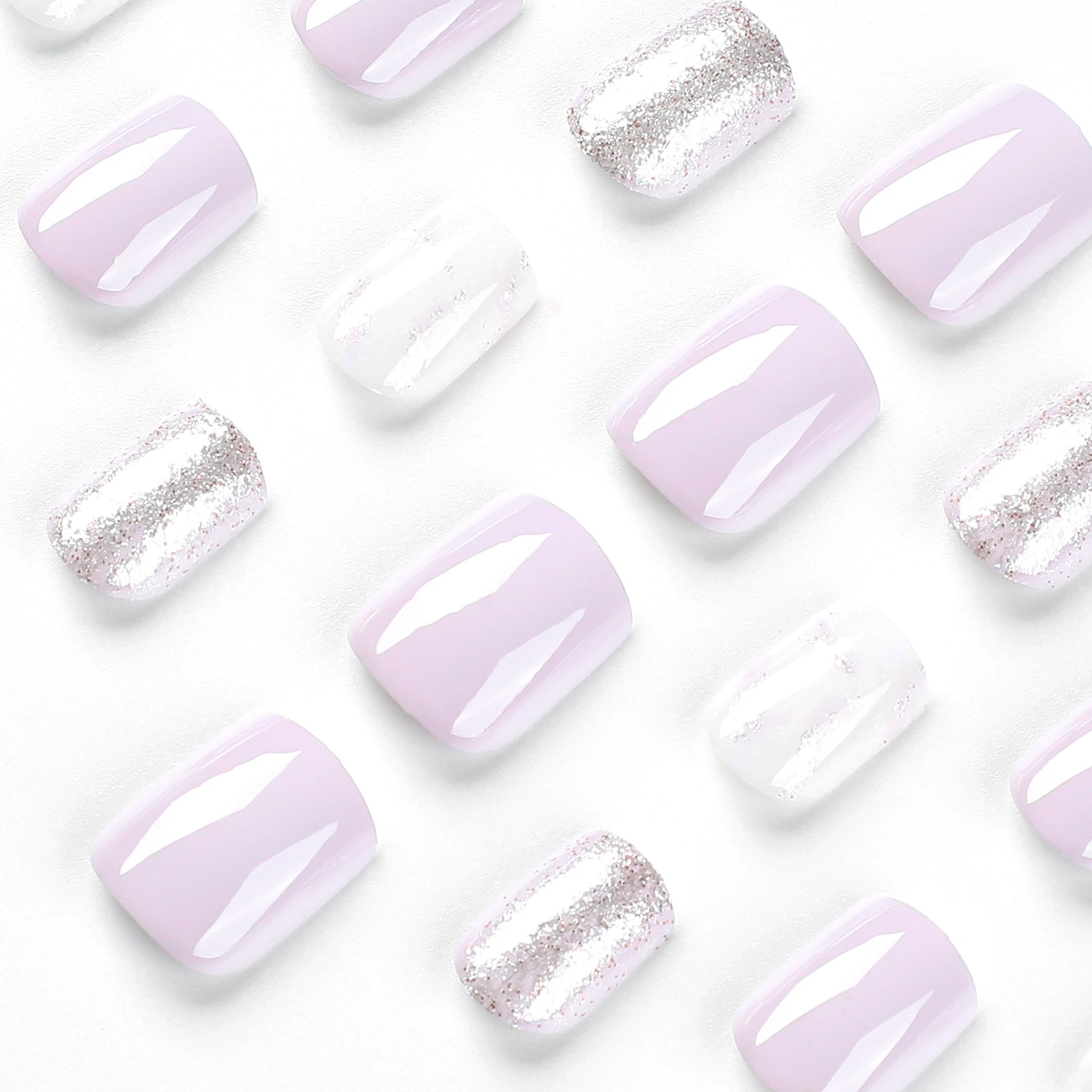 24Pcs/set Medium Length French Fake Nails Blue Pink Halo Glossy False Nail Artificial Acrylic Press On Nails Art tips Removable