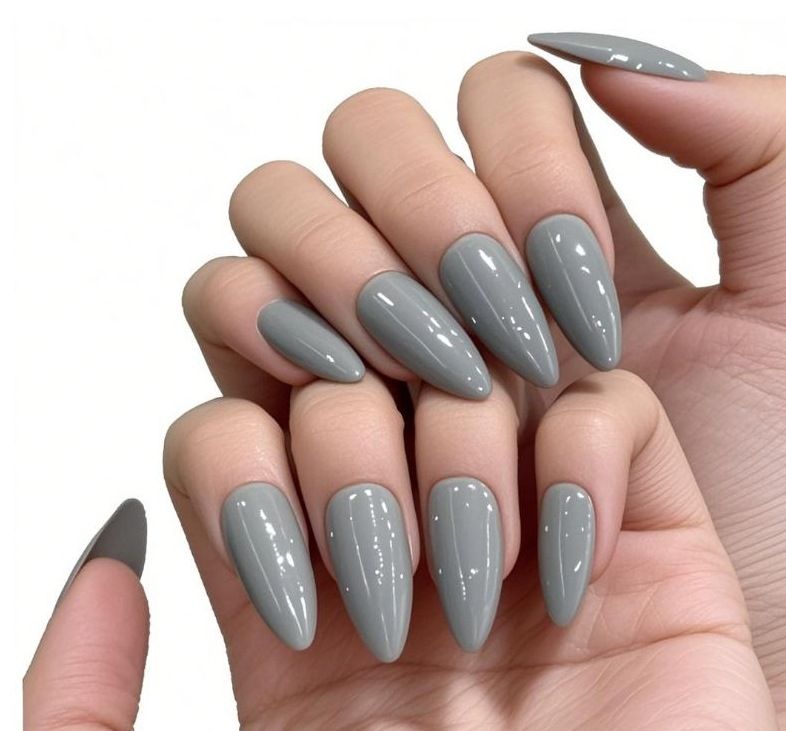 24Pcs/set Medium Length French Fake Nails Blue Pink Halo Glossy False Nail Artificial Acrylic Press On Nails Art tips Removable