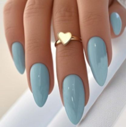 24Pcs/set Medium Length French Fake Nails Blue Pink Halo Glossy False Nail Artificial Acrylic Press On Nails Art tips Removable