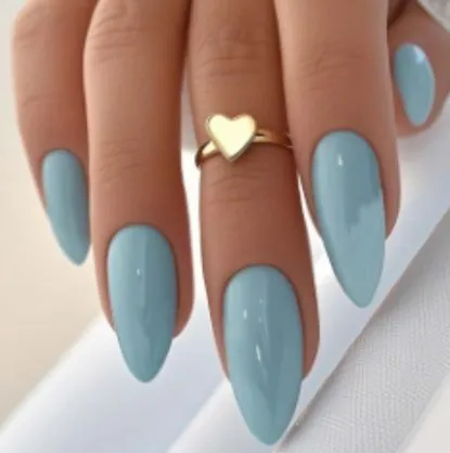 24Pcs/set Medium Length French Fake Nails Blue Pink Halo Glossy False Nail Artificial Acrylic Press On Nails Art tips Removable