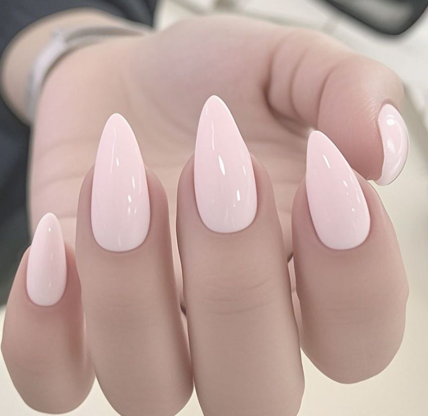 24Pcs/set Medium Length French Fake Nails Blue Pink Halo Glossy False Nail Artificial Acrylic Press On Nails Art tips Removable