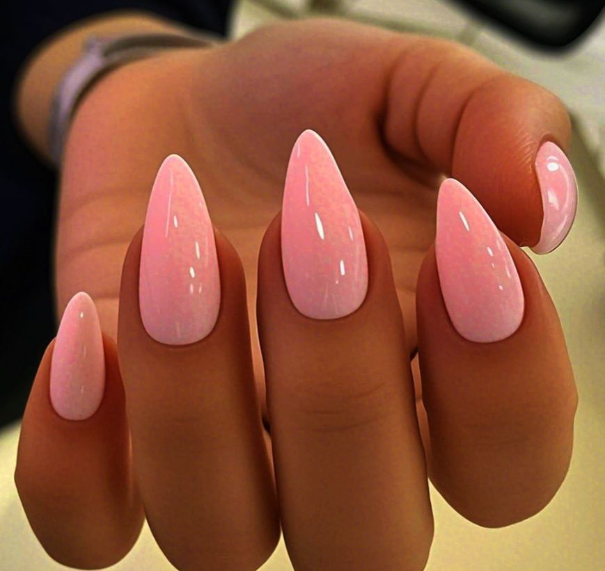 24Pcs/set Medium Length French Fake Nails Blue Pink Halo Glossy False Nail Artificial Acrylic Press On Nails Art tips Removable