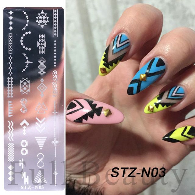 French Nail Art Stamping Plate Geometry Wave Line Drawing Templates Flower Love Lace Stamp Nail Charm Mold Stencil Tools