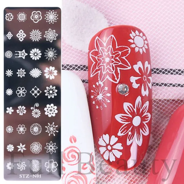 French Nail Art Stamping Plate Geometry Wave Line Drawing Templates Flower Love Lace Stamp Nail Charm Mold Stencil Tools