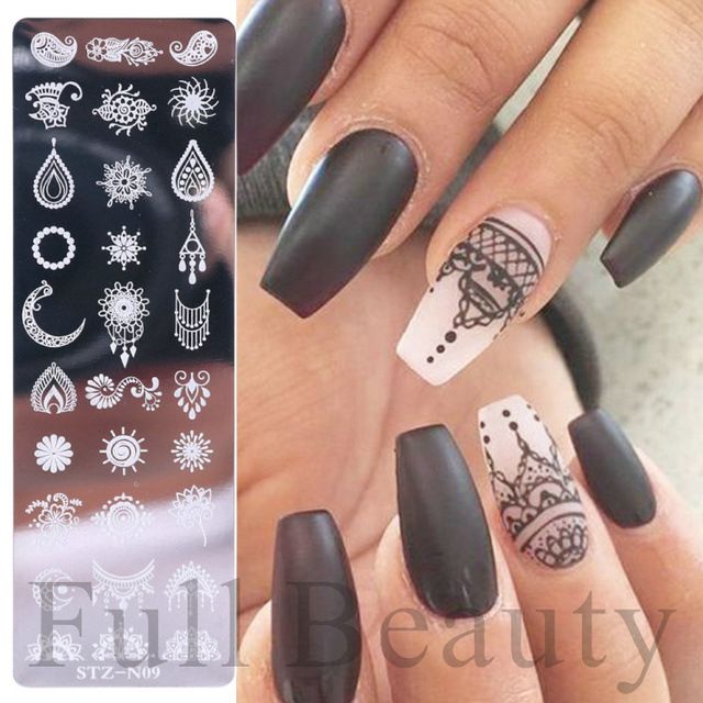 French Nail Art Stamping Plate Geometry Wave Line Drawing Templates Flower Love Lace Stamp Nail Charm Mold Stencil Tools