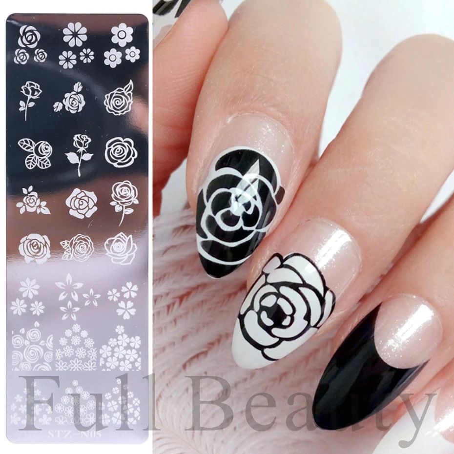 French Nail Art Stamping Plate Geometry Wave Line Drawing Templates Flower Love Lace Stamp Nail Charm Mold Stencil Tools