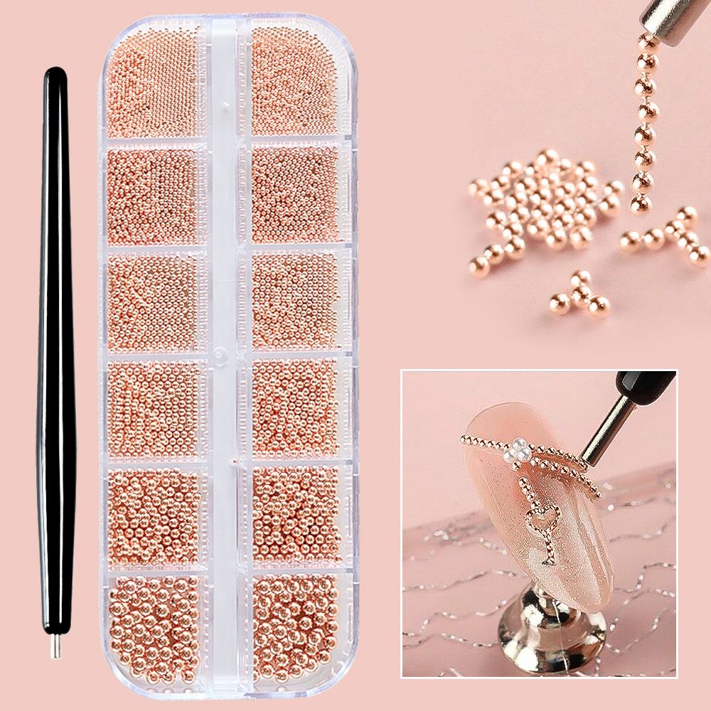 6/12Grids Mini Caviar Beads Nail Art Decorations Metal Gold/Silver Micro Ball Nail Charms Magnetic Pen 0.5~3mm Ball Nail Jewelry With Magnetic Pen