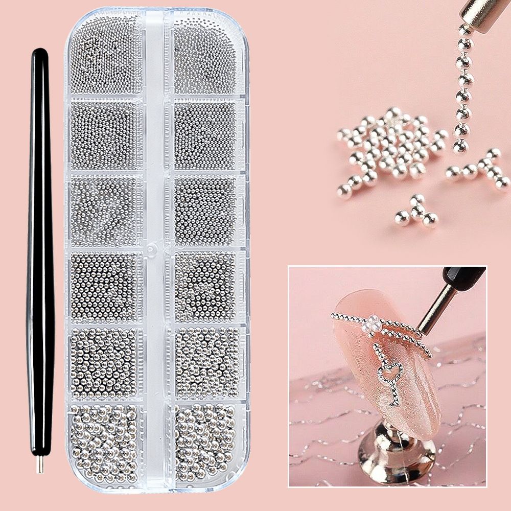 6/12Grids Mini Caviar Beads Nail Art Decorations Metal Gold/Silver Micro Ball Nail Charms Magnetic Pen 0.5~3mm Ball Nail Jewelry With Magnetic Pen