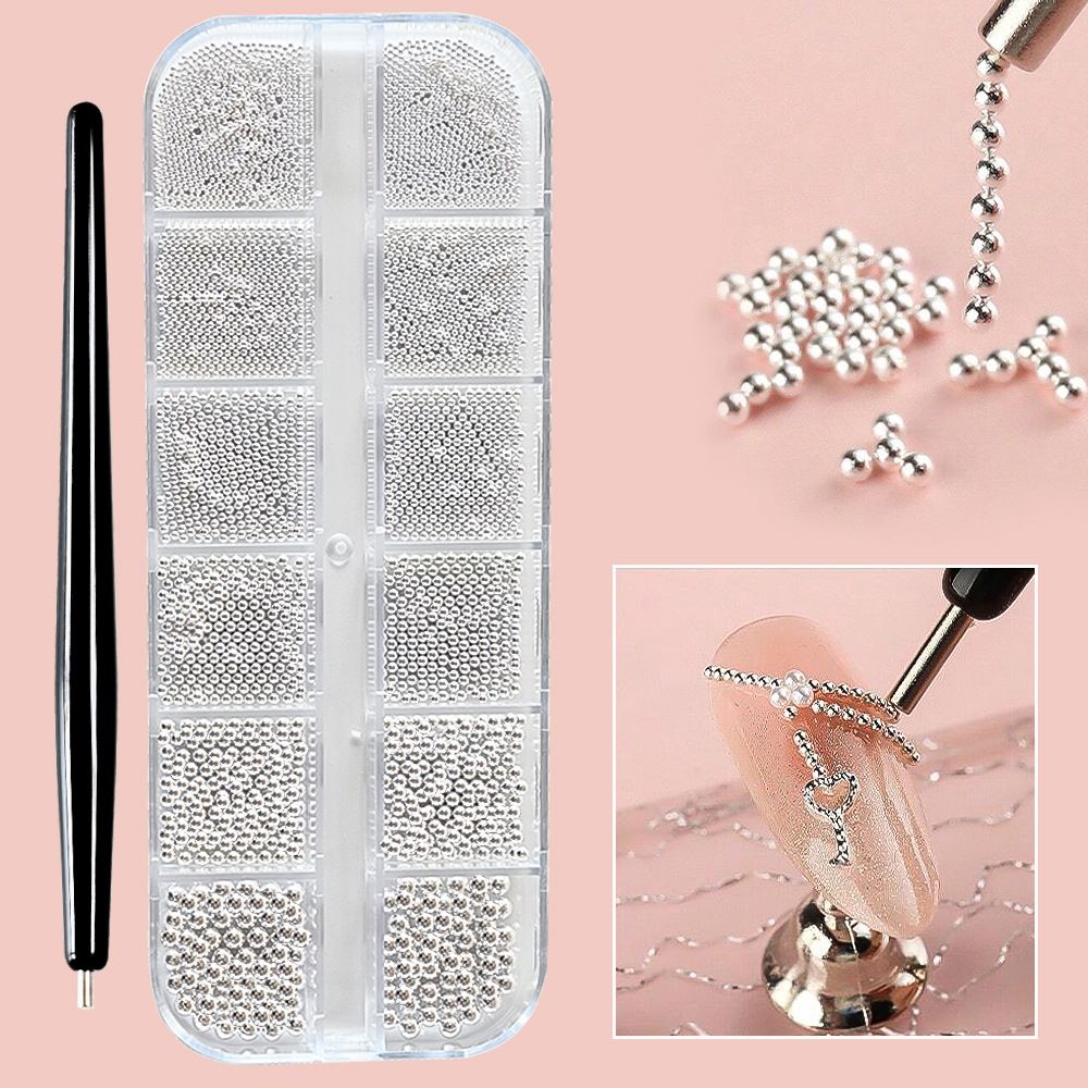 6/12Grids Mini Caviar Beads Nail Art Decorations Metal Gold/Silver Micro Ball Nail Charms Magnetic Pen 0.5~3mm Ball Nail Jewelry With Magnetic Pen