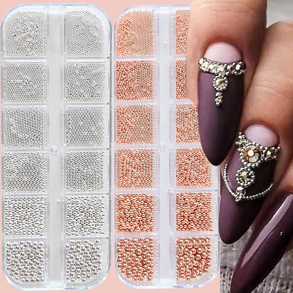 6/12Grids Mini Caviar Beads Nail Art Decorations Metal Gold/Silver Micro Ball Nail Charms Magnetic Pen 0.5~3mm Ball Nail Jewelry With Magnetic Pen