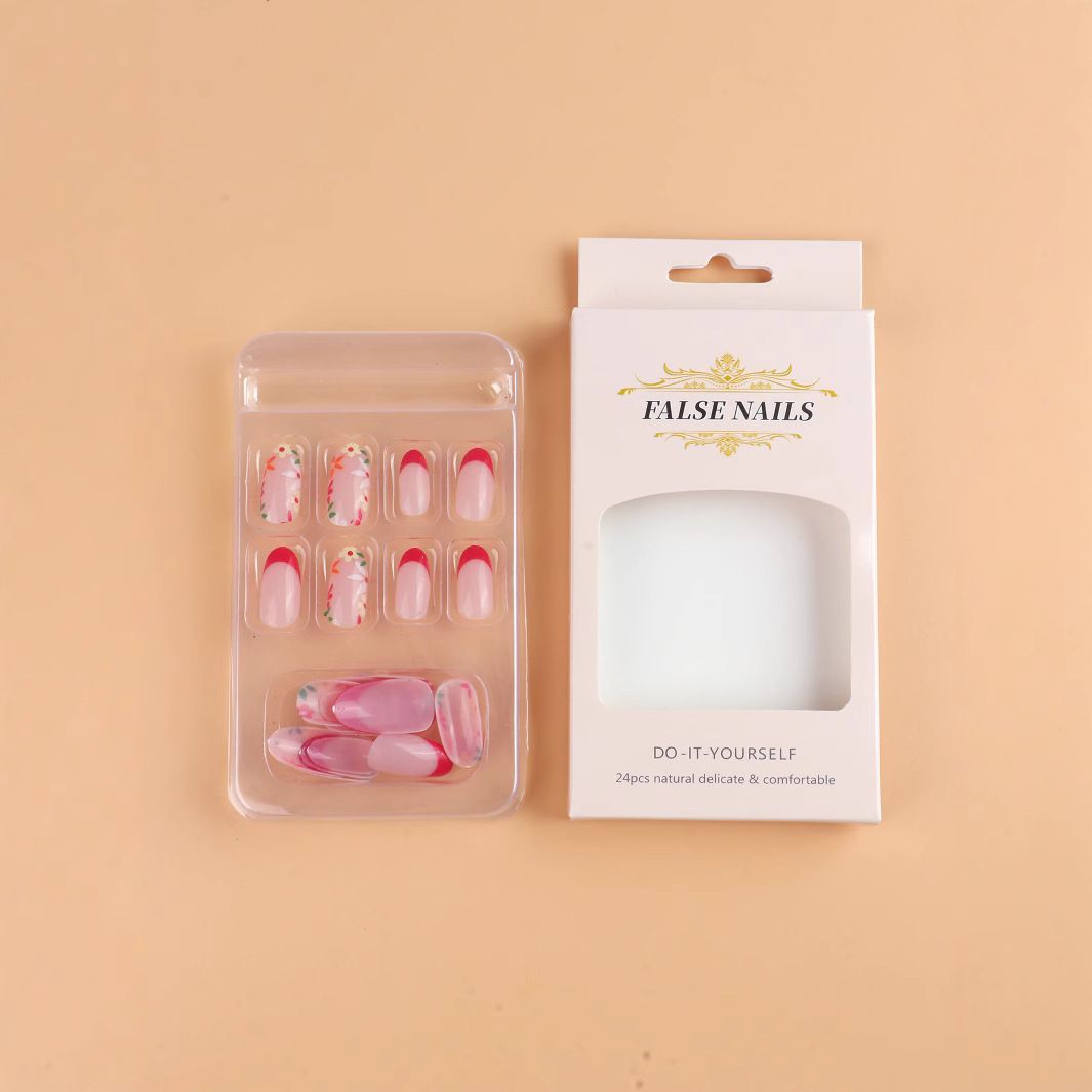24PCS Medium Coffin Press On Nails Blue Fingertip French Trim Flash Drill Bowknot Press On Nails Full Cover Fake Nail Set