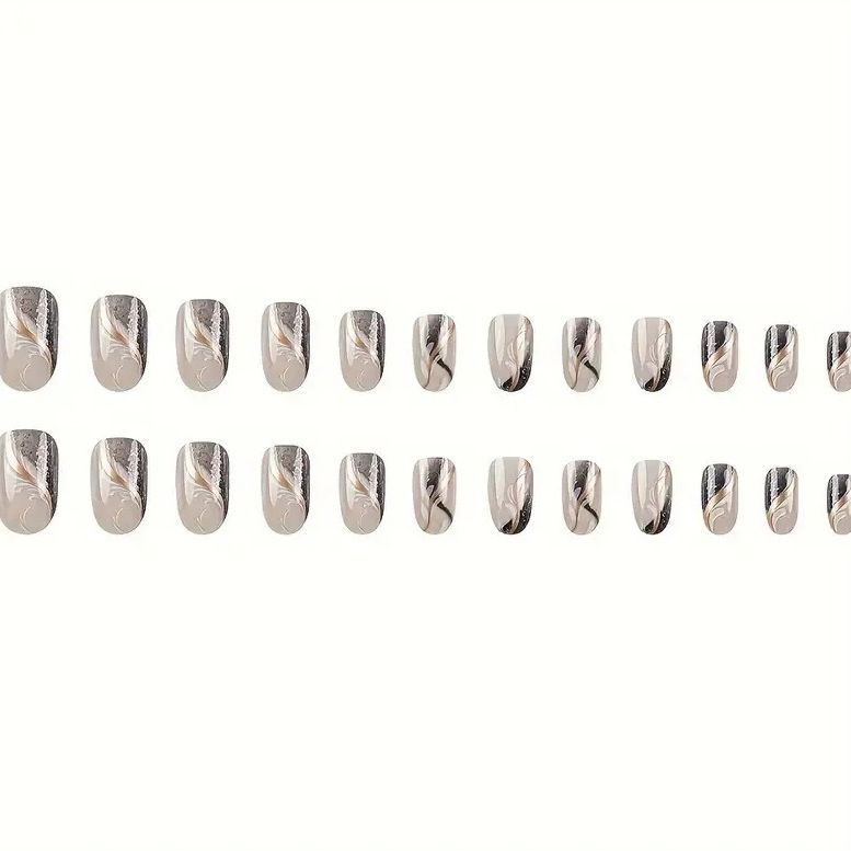 24PCS Medium Coffin Press On Nails Blue Fingertip French Trim Flash Drill Bowknot Press On Nails Full Cover Fake Nail Set