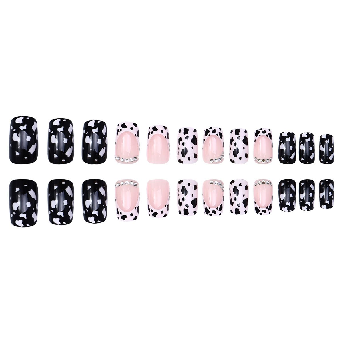 24PCS Medium Coffin Press On Nails Blue Fingertip French Trim Flash Drill Bowknot Press On Nails Full Cover Fake Nail Set