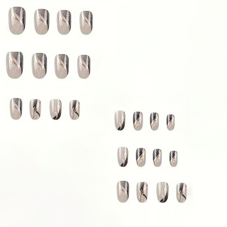 24PCS Medium Coffin Press On Nails Blue Fingertip French Trim Flash Drill Bowknot Press On Nails Full Cover Fake Nail Set