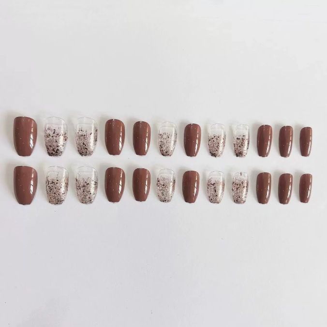 24Pcs Aurora Fake Nail with Glue Mid-length Square Head Design False Nails Simple Fashion Press on Nails Full Cover Nail Tips