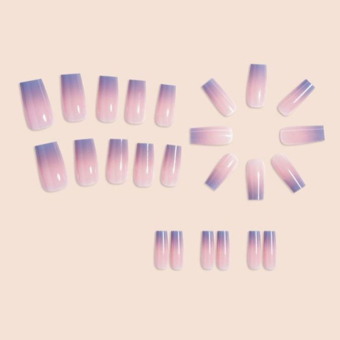 24Pcs Aurora Fake Nail with Glue Mid-length Square Head Design False Nails Simple Fashion Press on Nails Full Cover Nail Tips