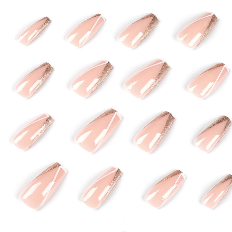 24Pcs Aurora Fake Nail with Glue Mid-length Square Head Design False Nails Simple Fashion Press on Nails Full Cover Nail Tips