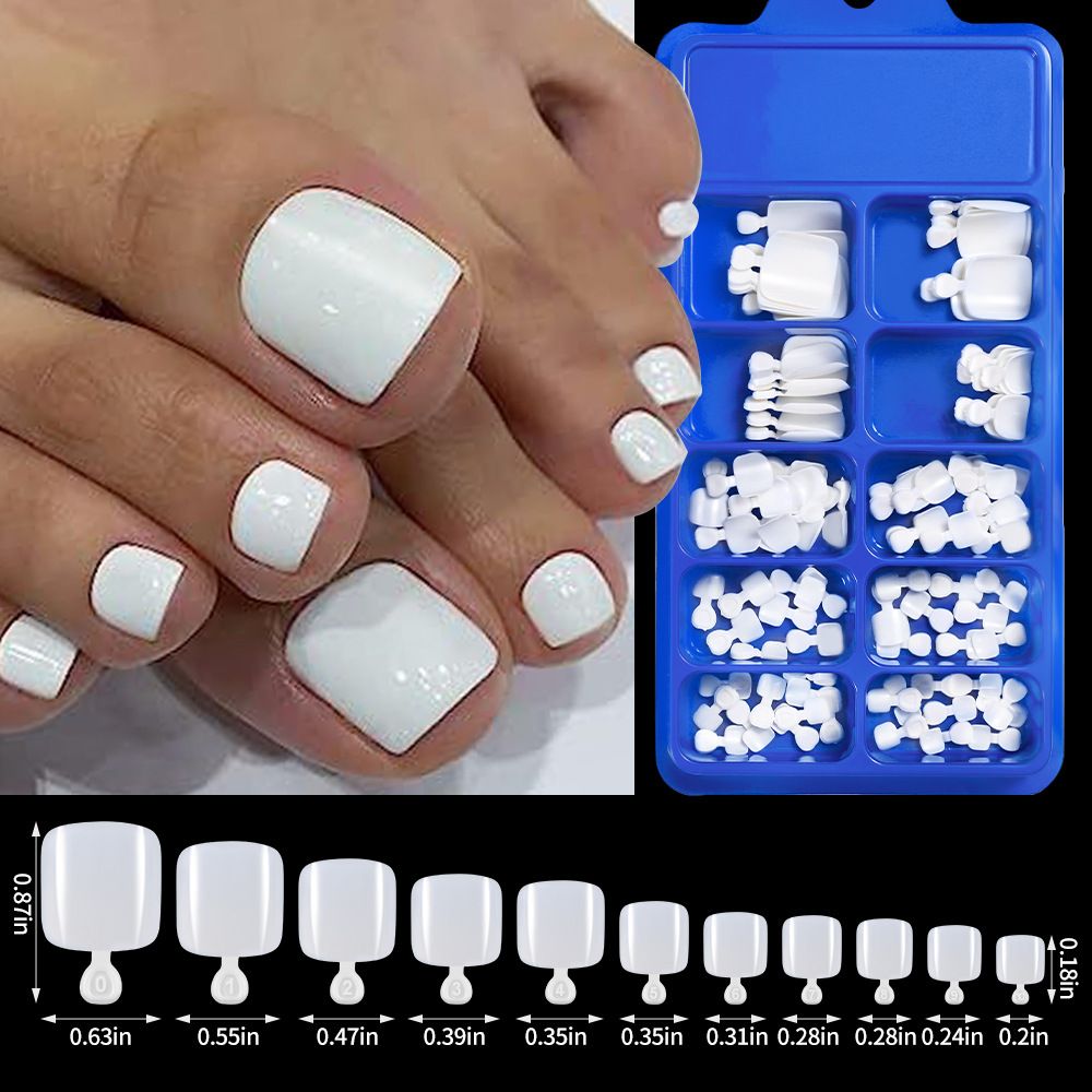 100pcs Clear False Toes Nails French Square Nature White Full Cover Fake Toe Nails Feet Nail Tips Artificial Press on Toenails