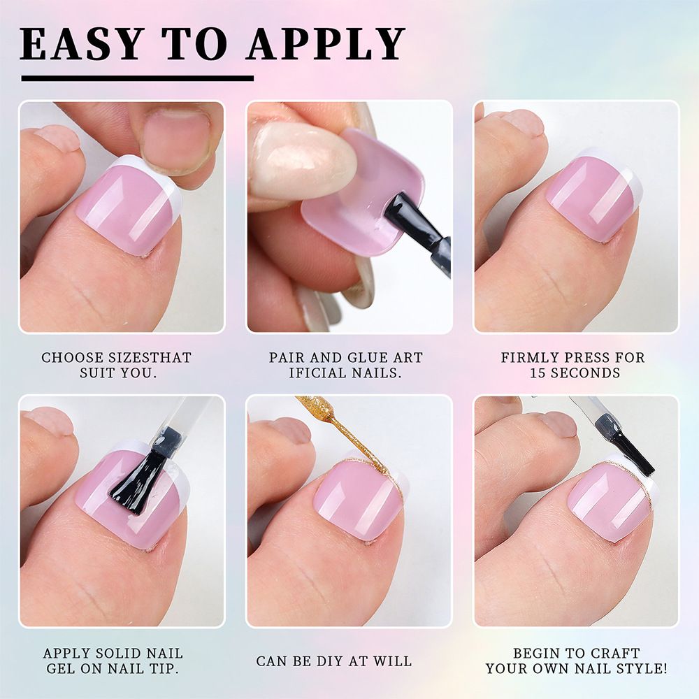 120Pcs Fake Toenails Nude Pink Short Square French Line False Toe Nails Detachable Press On Toenails Acrylic Soft ToeNails Tips