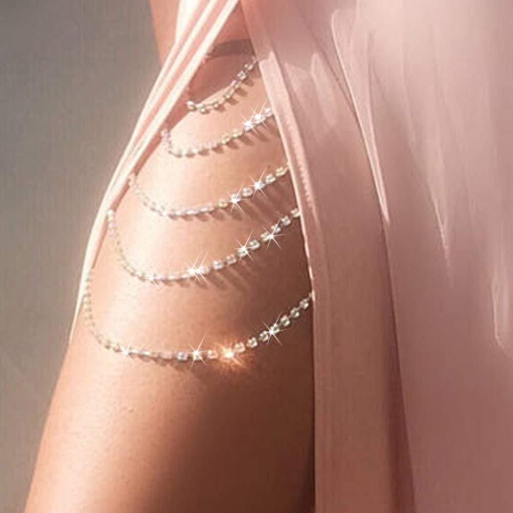 Stonefans Bohemian Crystal Heart Leg Chain Sexy Thigh Jewelry for Women Waist Belly Body Jewelry Rhinestone Leg Garter Chain