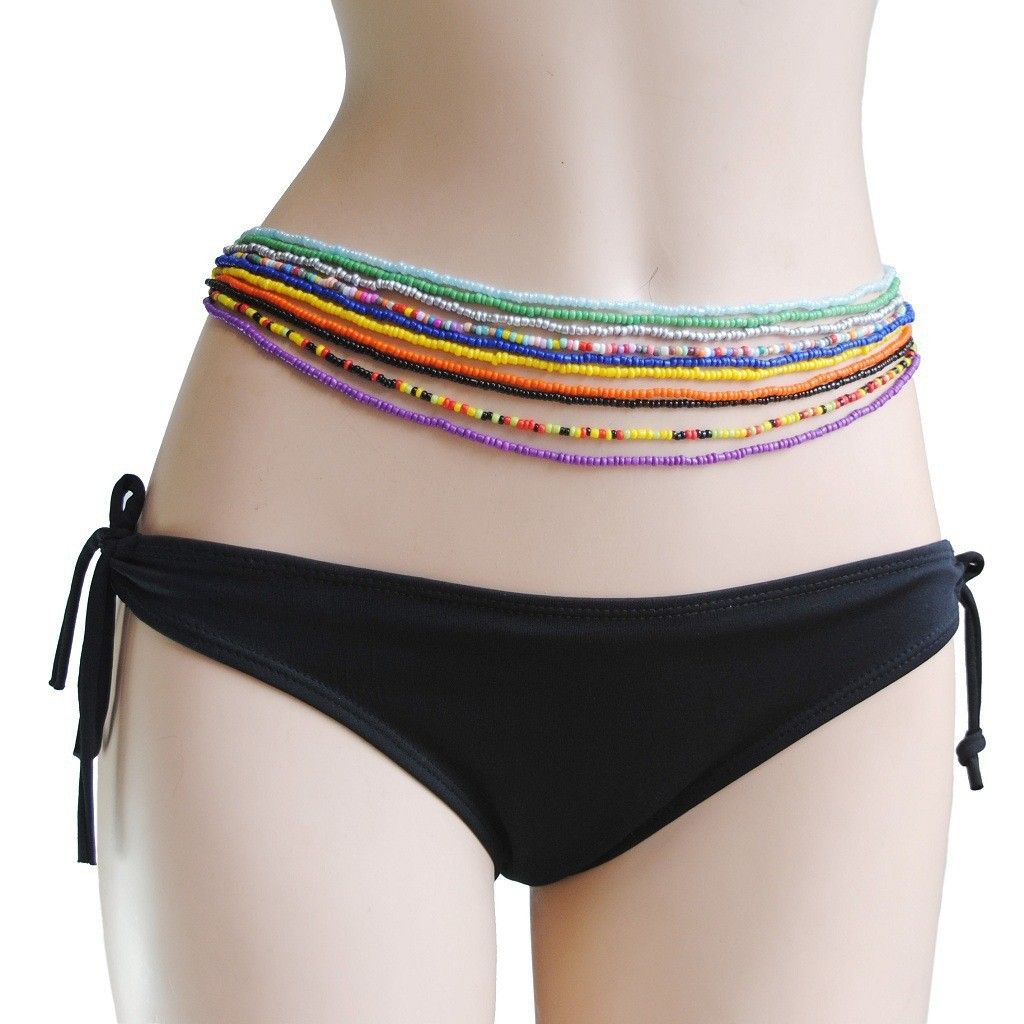 10Pcs Elastic Waist Bead Chains African Belly Beads Colorful Beach Bikini Body Belly Chain Elastic Jewelry for Women Girls