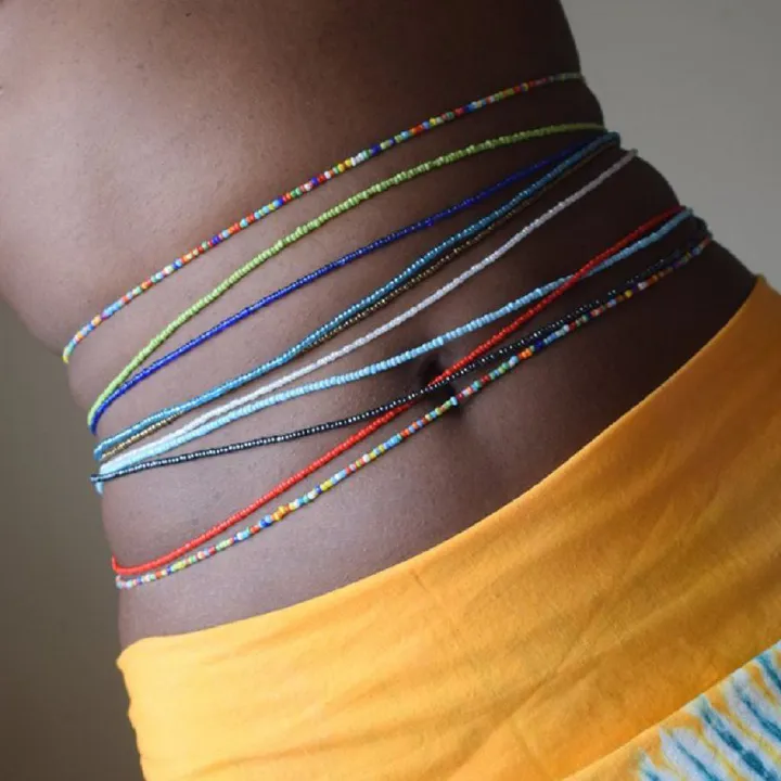 10Pcs Elastic Waist Bead Chains African Belly Beads Colorful Beach Bikini Body Belly Chain Elastic Jewelry for Women Girls