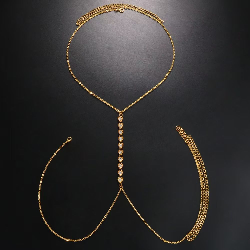 New Women Sexy Fashion Black Bead Chest Chain Body Jewelry Trend Punk Metal Tassel Waist Belly Chain Strap Decorate Street Style