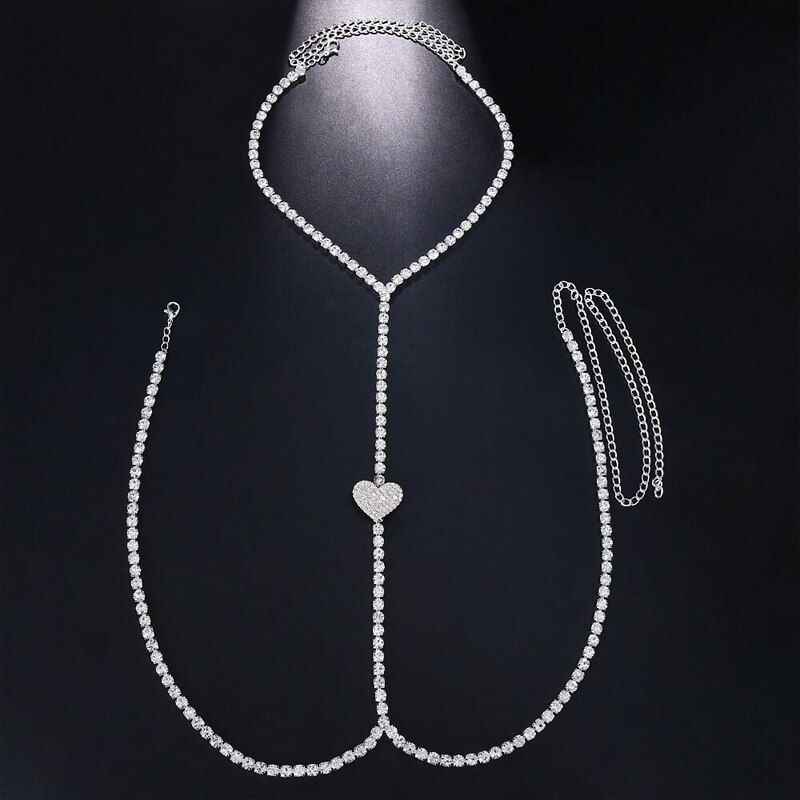 New Women Sexy Fashion Black Bead Chest Chain Body Jewelry Trend Punk Metal Tassel Waist Belly Chain Strap Decorate Street Style