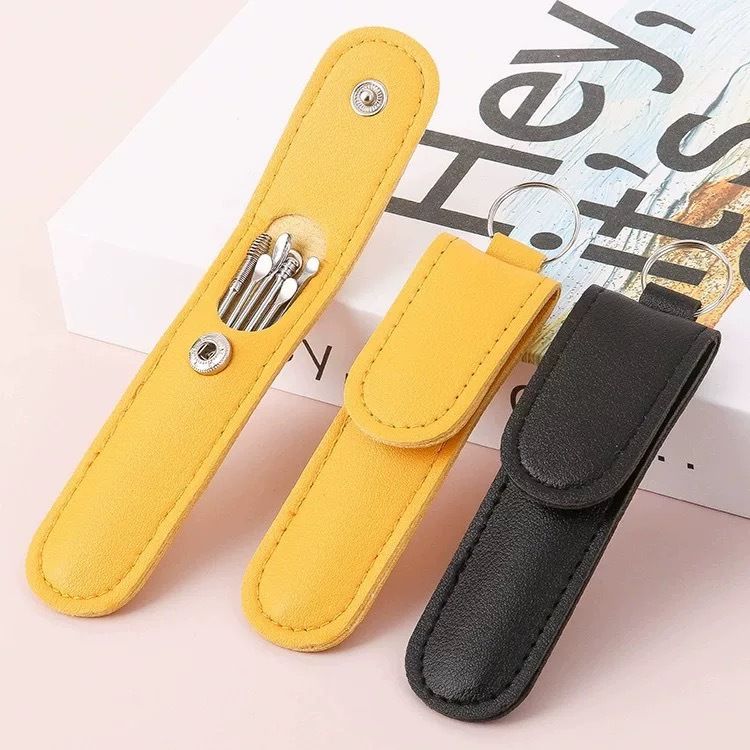 6-Pieces Ear Pick Set with PU Leather Case | Portable Ear Wax Remover Kit | Travel-Friendly Ear Spoon Set