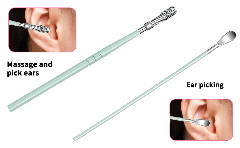 6-Pieces Ear Pick Set with PU Leather Case | Portable Ear Wax Remover Kit | Travel-Friendly Ear Spoon Set