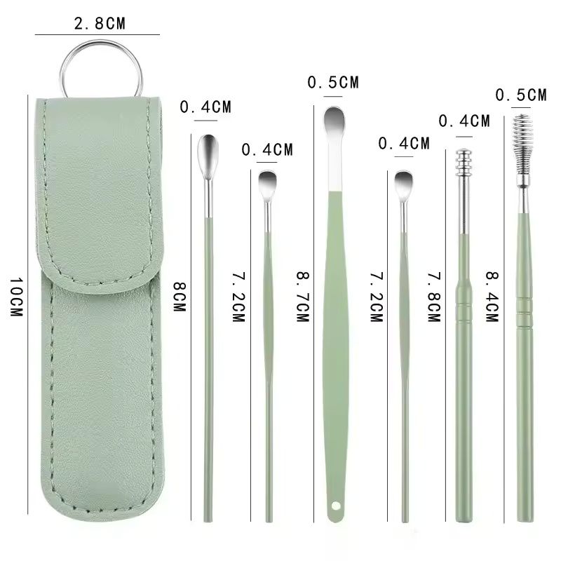 6-Pieces Ear Pick Set with PU Leather Case | Portable Ear Wax Remover Kit | Travel-Friendly Ear Spoon Set