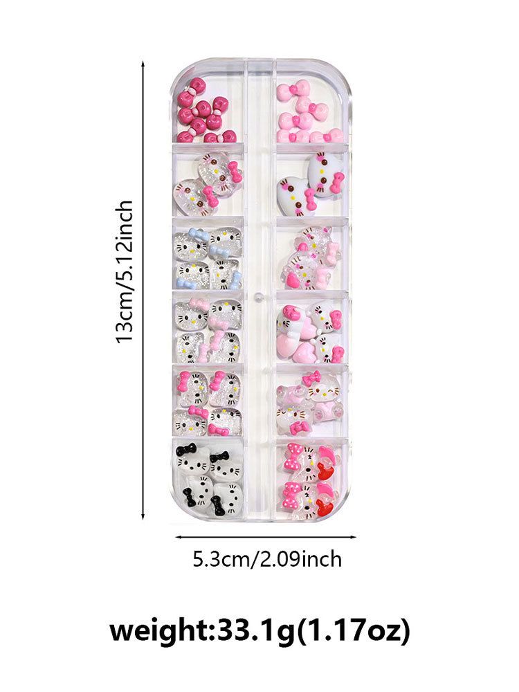 12Grids/Box Swim Bikini Hello Kitty Nail Charms Kawaii Tan Skin Kitty Cat Resin Charms Pink Bow Nail Art Decorations Accessories