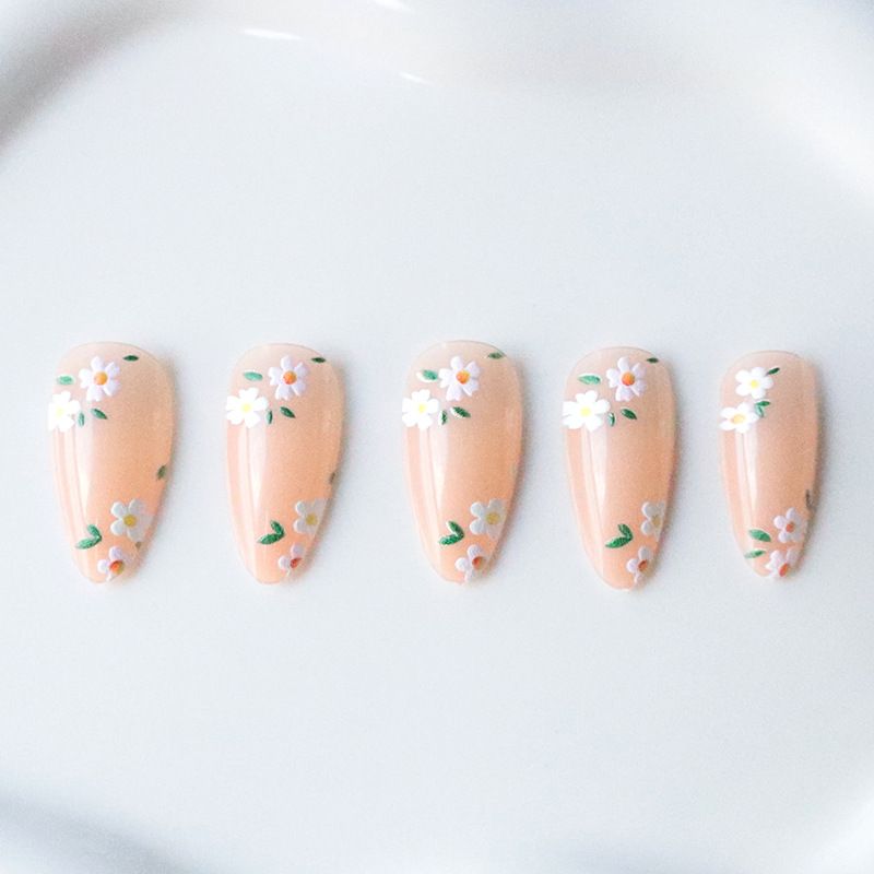 24Pcs Stiletto Press on Nails Glitter Almond False Nails French Tip Fake Nails with Glue Detachable Full Cover Acrylic Nail Tips