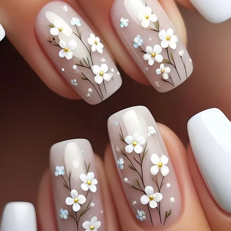 24Pcs Stiletto Press on Nails Glitter Almond False Nails French Tip Fake Nails with Glue Detachable Full Cover Acrylic Nail Tips