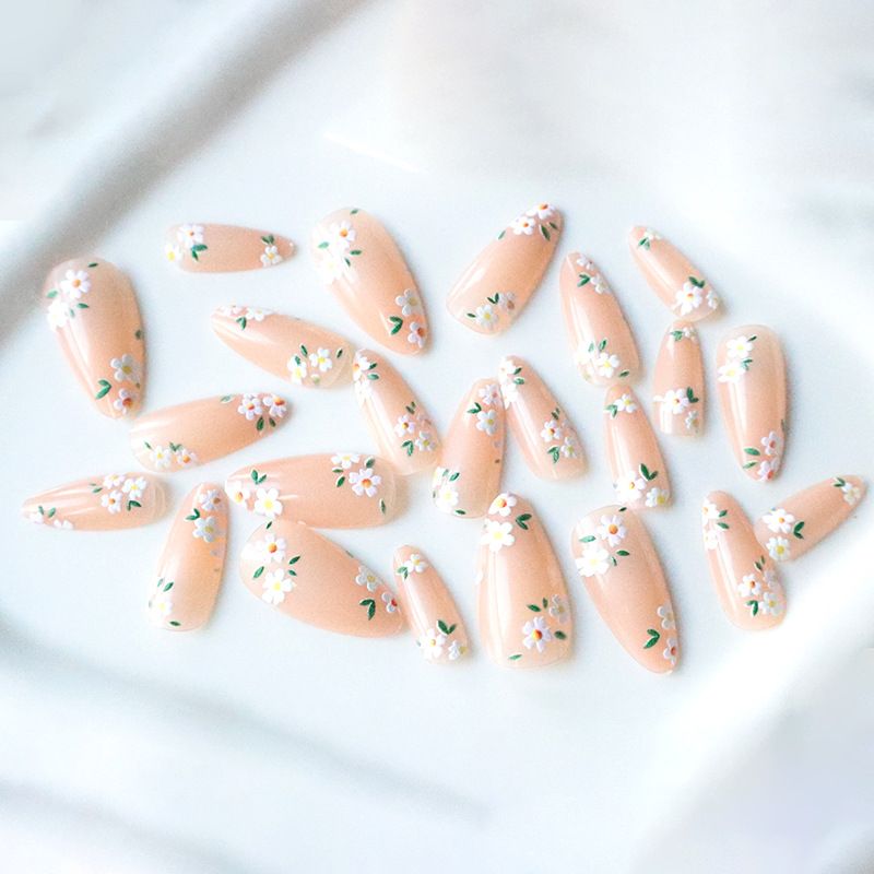 24Pcs Stiletto Press on Nails Glitter Almond False Nails French Tip Fake Nails with Glue Detachable Full Cover Acrylic Nail Tips