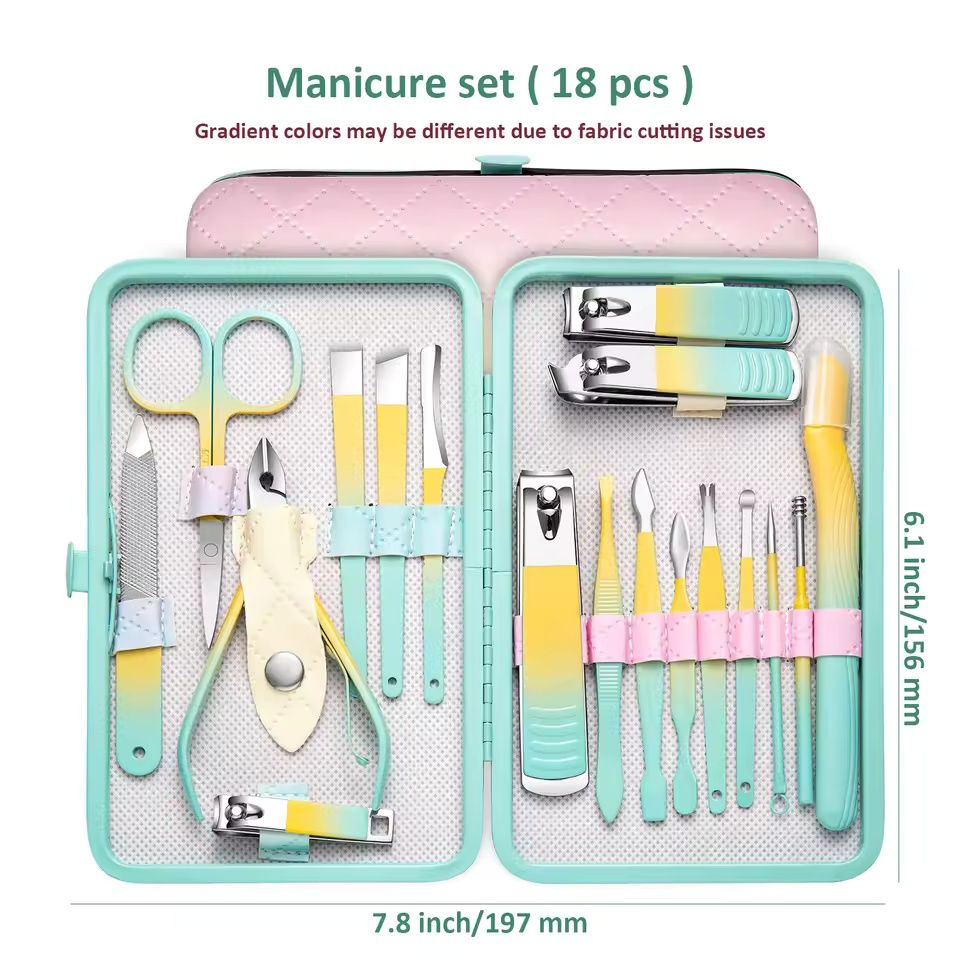 7/10/18pcs Set Professional Stainless Steel Manicure & Pedicure Kit Precision Nail Care with Travel Case with Nail Clipper