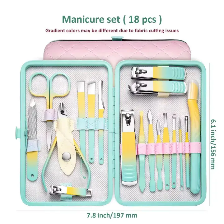 7/10/18pcs Set Professional Stainless Steel Manicure & Pedicure Kit Precision Nail Care with Travel Case with Nail Clipper