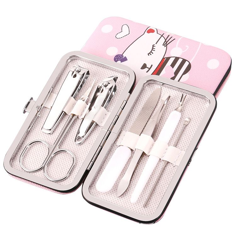 7pcs Cartoon Manicure Cutters Nail Clipper Set Household Stainless Steel Ear Spoon Pedicure Scissors Tool For Beauty