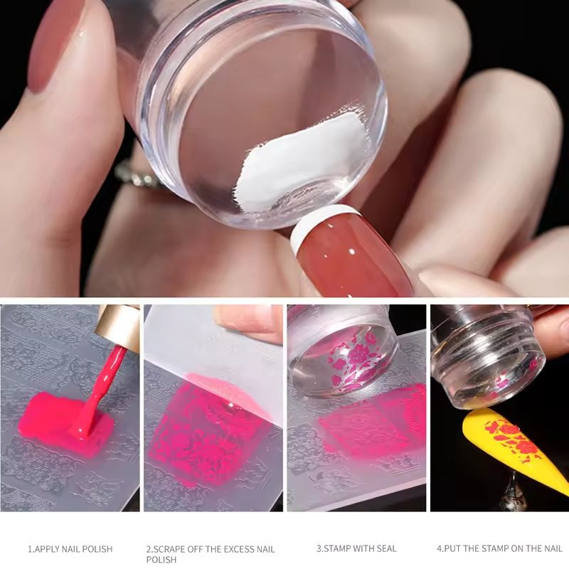 Transparent Nail Stamper With Scraper Jelly Silicone Head Stamp For French Nails Printing Nail Art Stamping Plate Manicure E0178