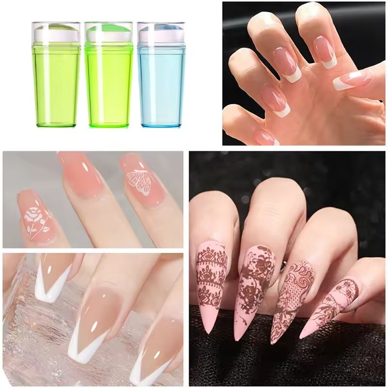 Transparent Nail Stamper With Scraper Jelly Silicone Head Stamp For French Nails Printing Nail Art Stamping Plate Manicure E0178