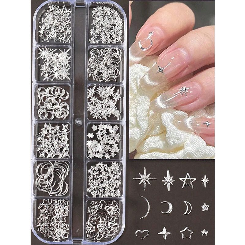 12Grids Riveting Nail Ornament Gold/Silver Charms Arrow Rivet Metallic Nail Art Punk Spikes Studs Tip Decoration E0183