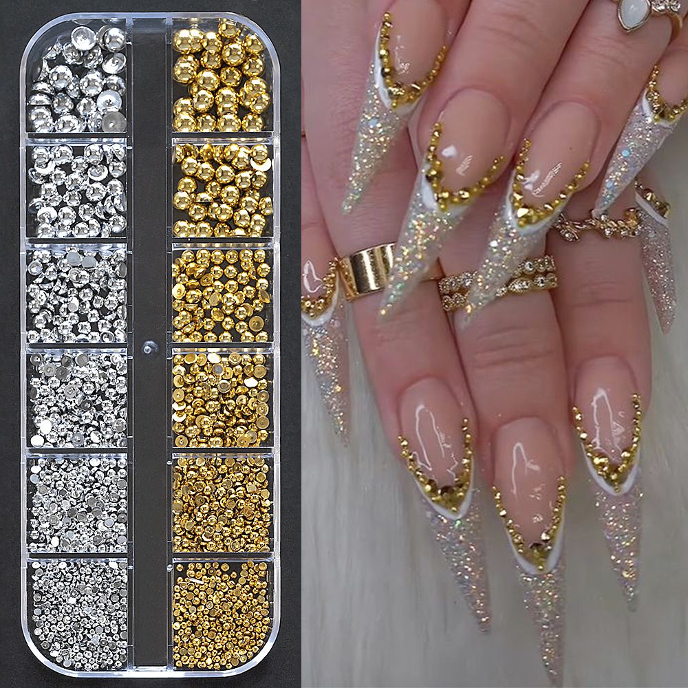 12Grids Riveting Nail Ornament Gold/Silver Charms Arrow Rivet Metallic Nail Art Punk Spikes Studs Tip Decoration E0183
