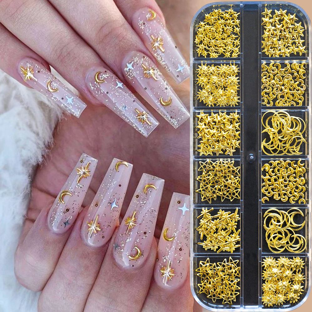 12Grids Riveting Nail Ornament Gold/Silver Charms Arrow Rivet Metallic Nail Art Punk Spikes Studs Tip Decoration E0183