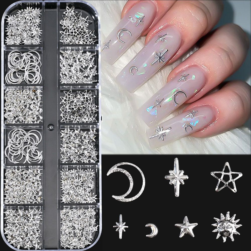 12Grids Riveting Nail Ornament Gold/Silver Charms Arrow Rivet Metallic Nail Art Punk Spikes Studs Tip Decoration E0183