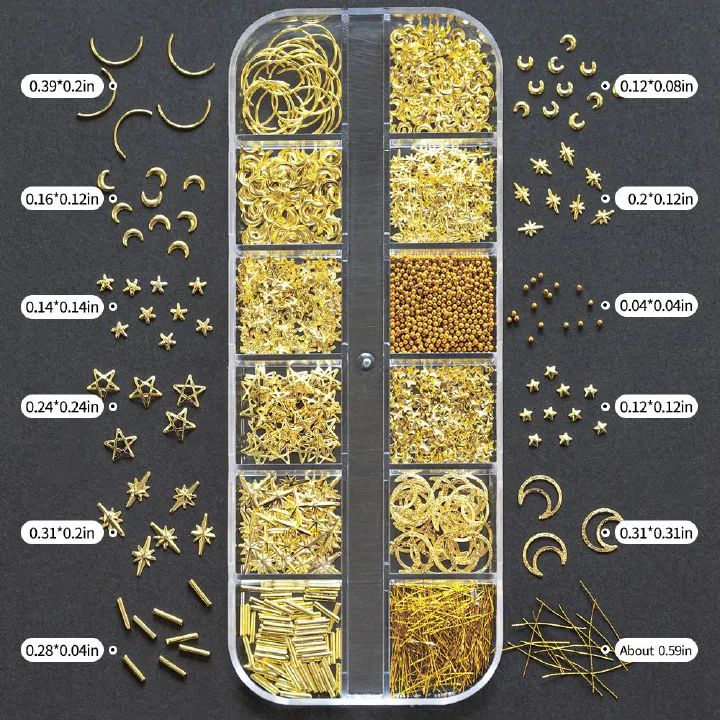 12Grids Riveting Nail Ornament Gold/Silver Charms Arrow Rivet Metallic Nail Art Punk Spikes Studs Tip Decoration E0183